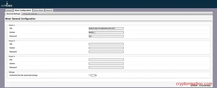 Campo Pool con información del Pool de Binance