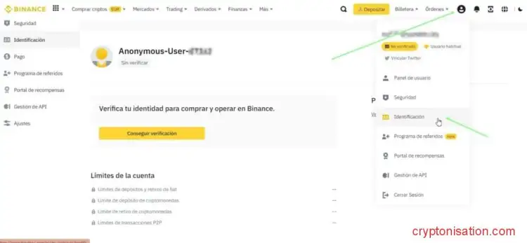 Inicio de la verificación en Binance