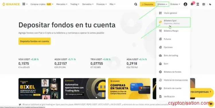 Depositar fondos en una cuenta spot de Binance