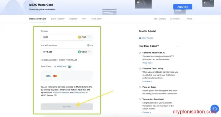 Comprando USDT por euros desde una tarjeta