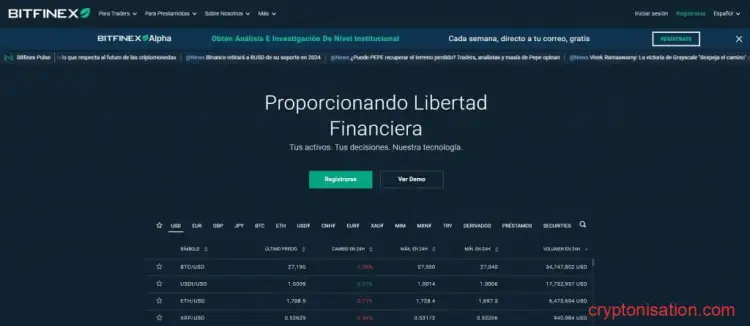 Sitio web oficial de Bitfinex