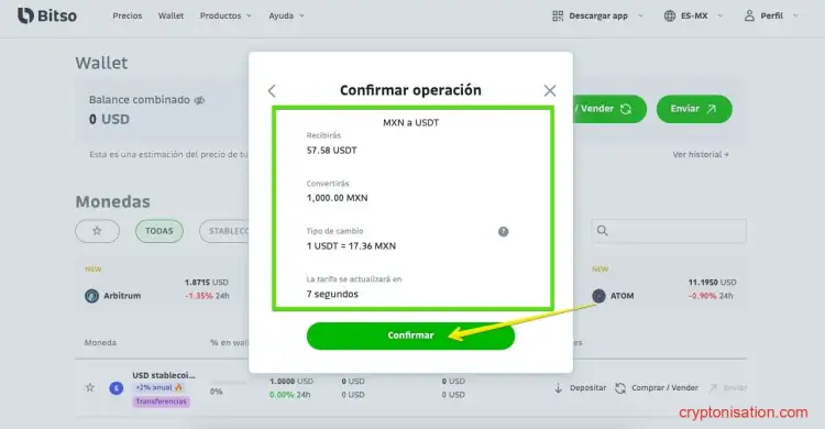 Confirmando la transacción