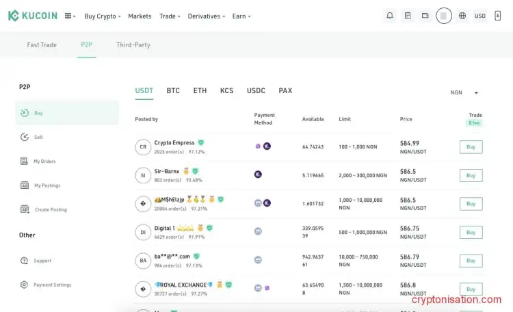 Handel P2P na platformie Kucoin