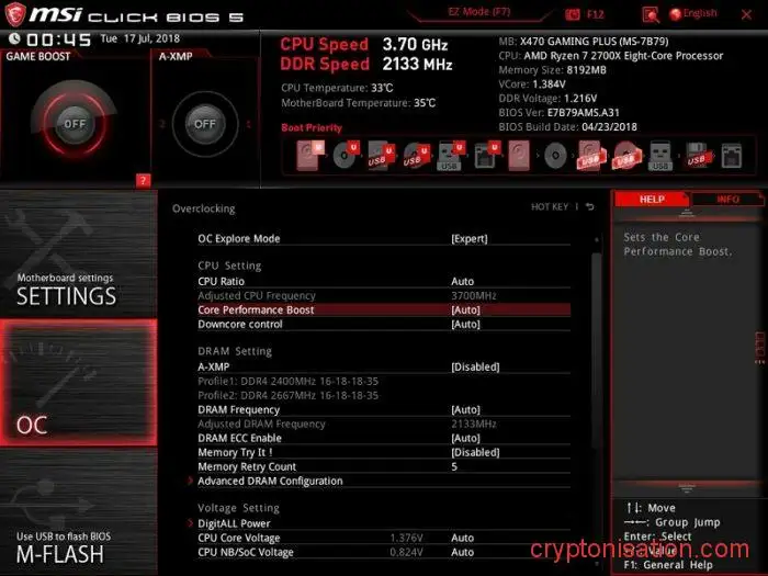 Interfejs sekcji Overclocking settings
