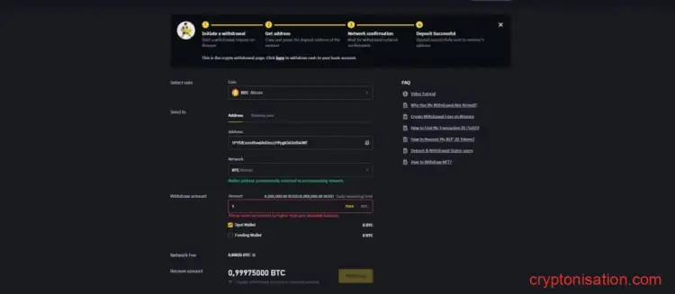 Wniosek o wypłatę środków z Binance