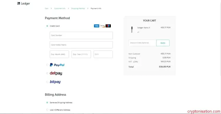 Opłata za zakup Ledger Nano X