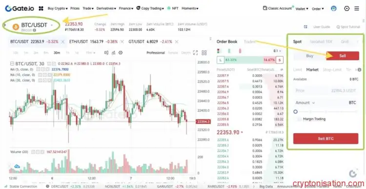 Tworzenie zlecenia sprzedaży BTC