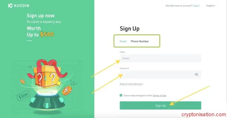 Formularz rejestracji na Kucoin