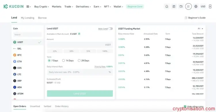 Pożyczki kryptowalutowe na Kucoin