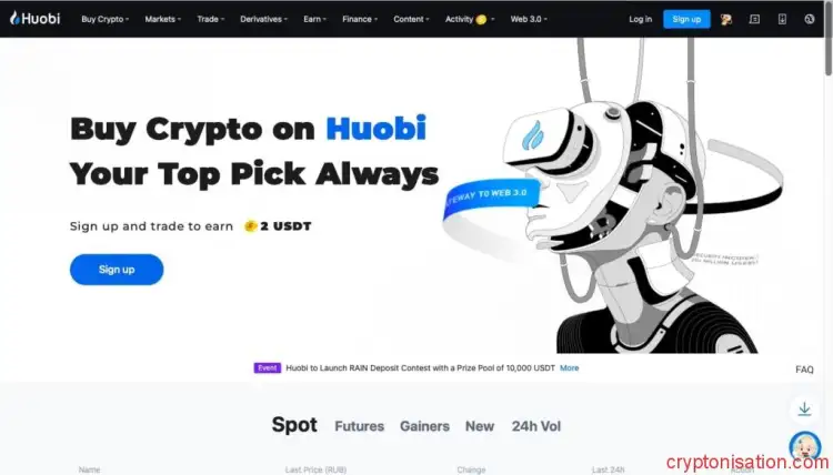 Oficjalna strona giełdy kryptowalut Huobi