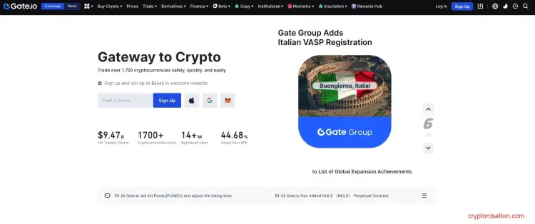 Site-ul oficial al bursei Gate.io
