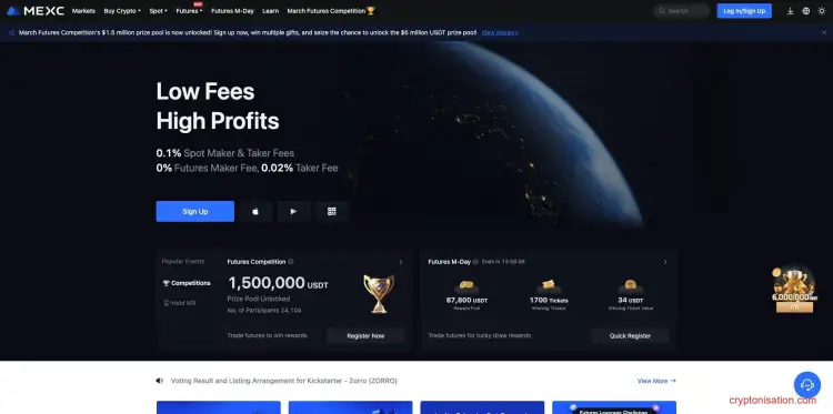 Site-ul oficial al bursei criptografice MEXC