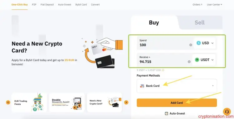Kart ile USDT satın alma