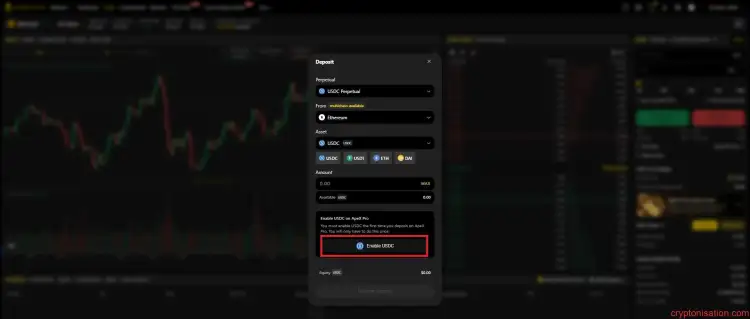 Enable USDC düğmesi