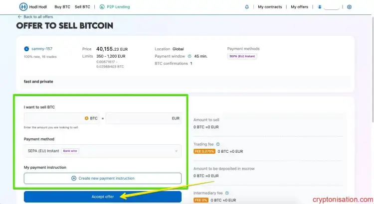 Bitcoin satışı için kontrat oluşturma