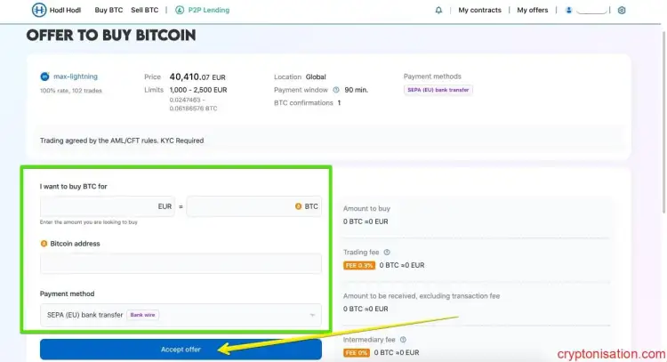 Bitcoin satın alma kontratı oluşturma