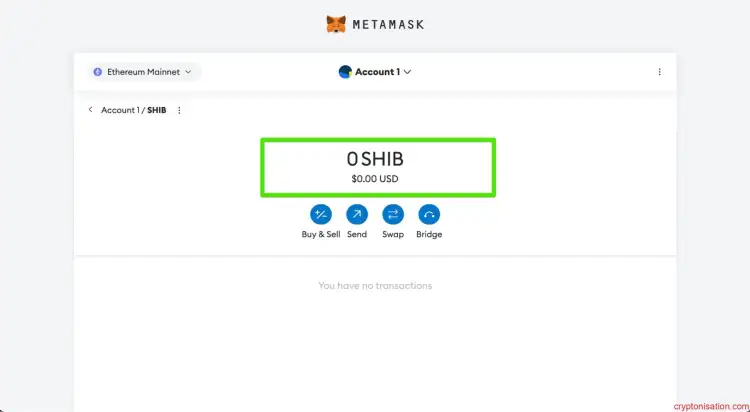 MetaMask'ta SHIB Bakiyesi