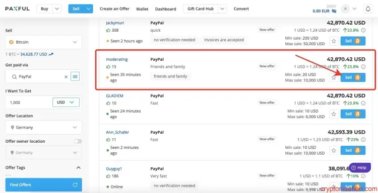 Bitcoin Satıcılarının Teklif Listesi