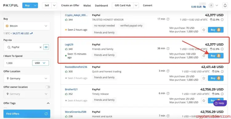 Bitcoin Satıcılarının Teklif Listesi