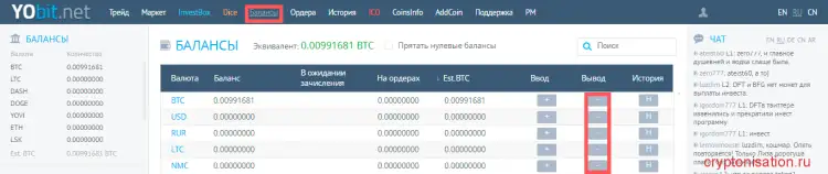yobit вывод