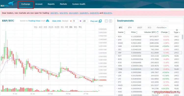 обмен HitBTC