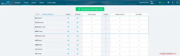 личный кабинет HitBTC