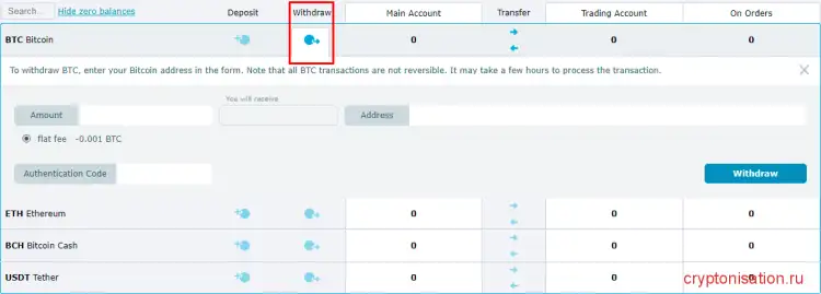 вывести HitBTC