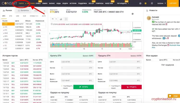Как торговать на coinsbit.io