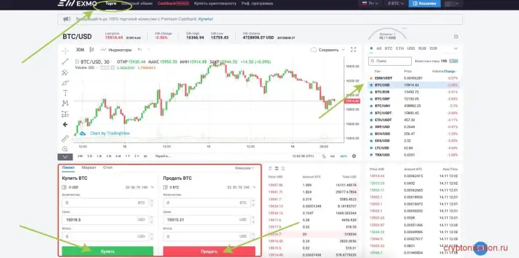 Как купить и продать актив на EXMO