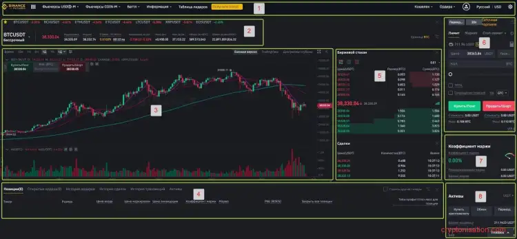 Основные элементы торгового интерфейса Binance Futures