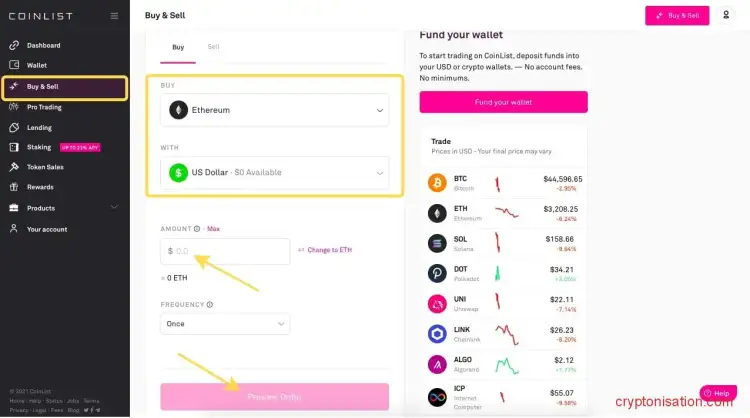 Обмен ETH на USD