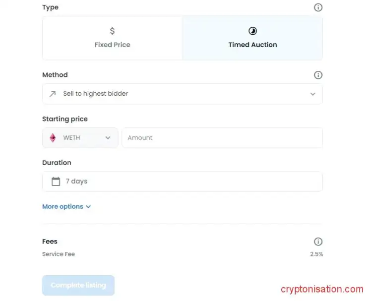 Окно продажи Timed Auction
