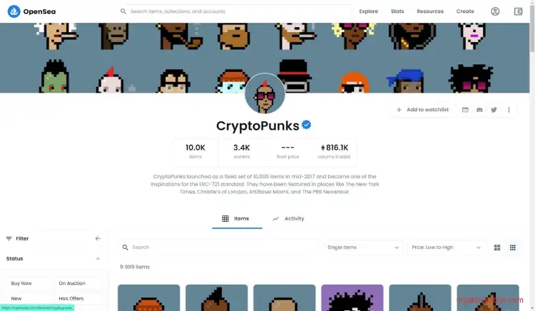 Коллекция CryptoPunks на OpenSea
