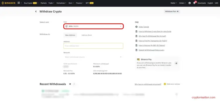 Вывод криптовалюты с Binance
