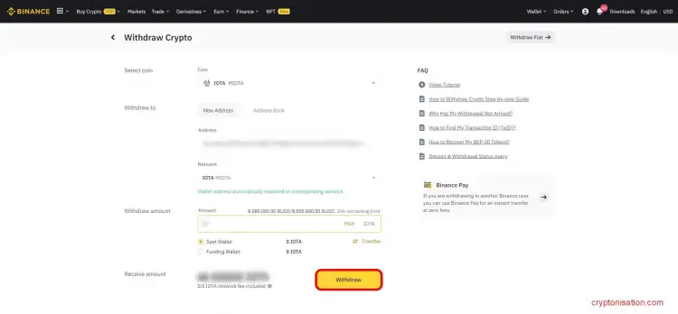 Вывод криптовалюты с Binance