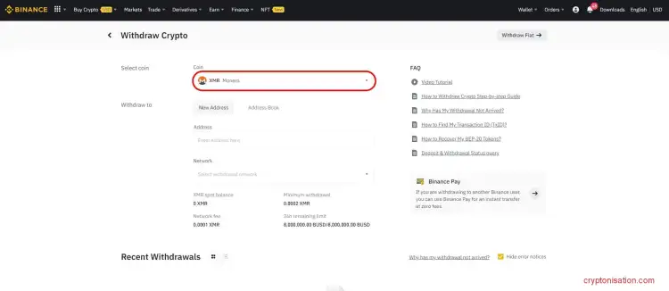 Вывод криптовалюты с Binance