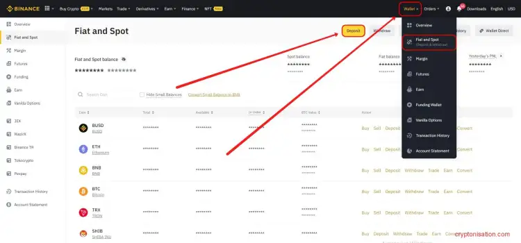 Пополнение счета на бирже Binance
