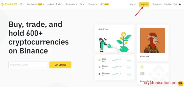 Начало регистрации на Binance