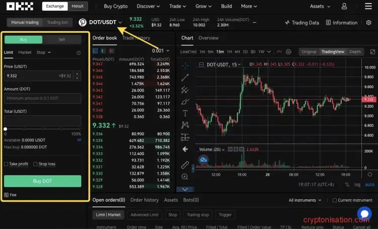 Покупка DOT за USDt на бирже OKX (OKEX)