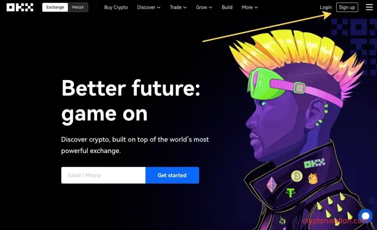 Начало регистрации на бирже OKX (OKEX)