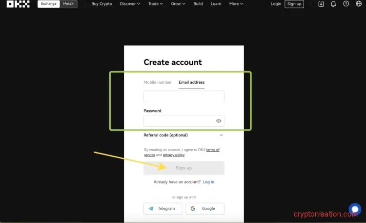 Создание аккаунта на OKX (OKEX)