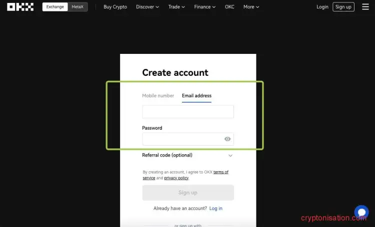 Регистрация на OKX по email