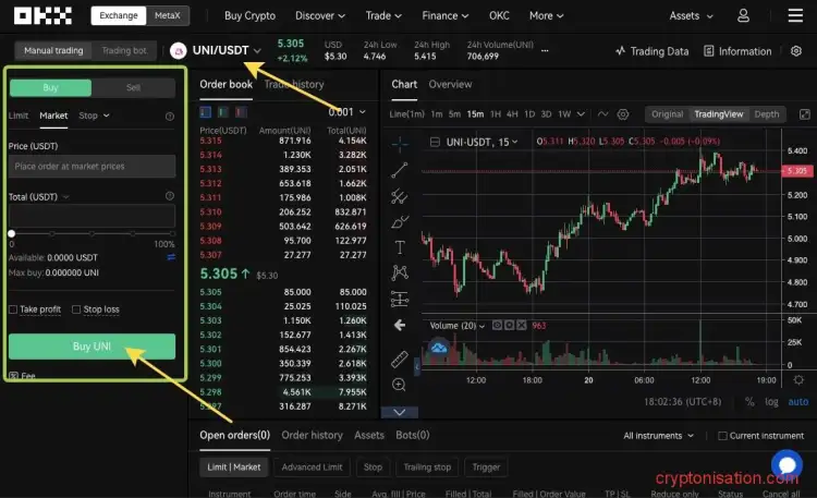 Купить UNI на OKX (OKEX)