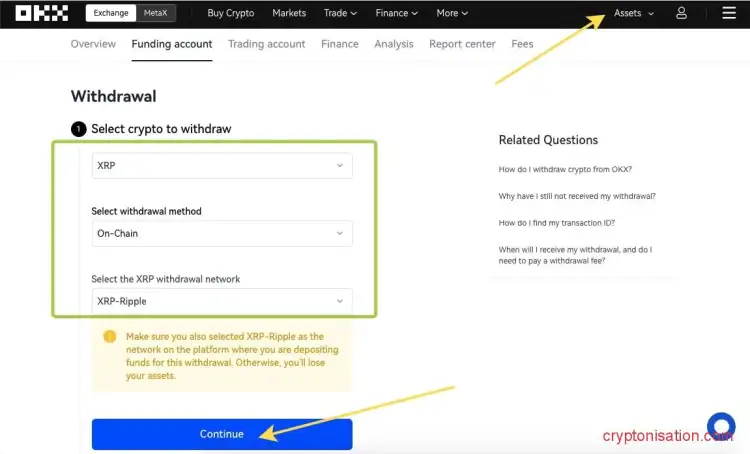 Как вывести Ripple c биржи OKX (OKEX)