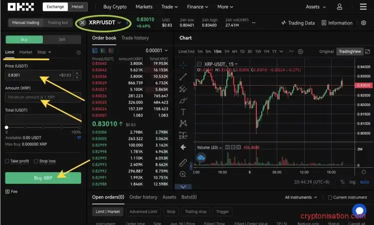 Как купить Ripple за USDT на OKX (OKEX)