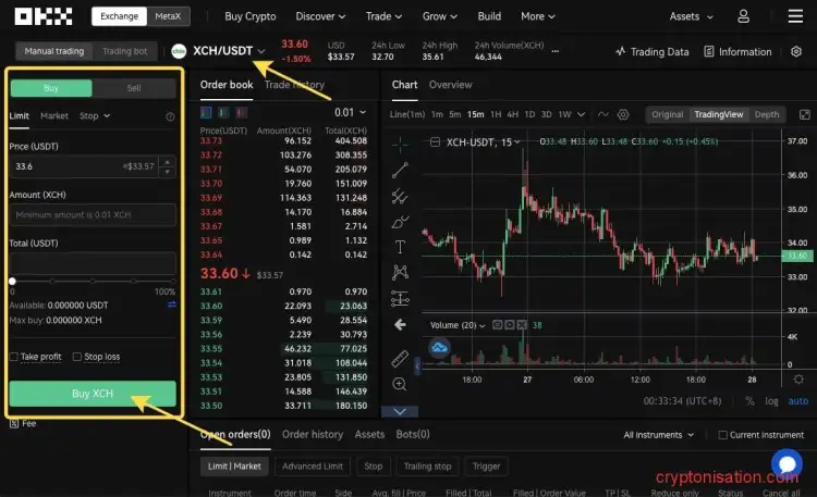 Как купить XCH за USDt на OKX (OKEX)
