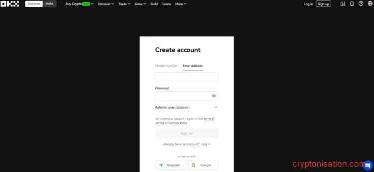 Регистрация на бирже OKX