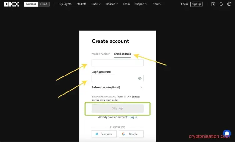 Создание аккаунта на бирже не займет много времени