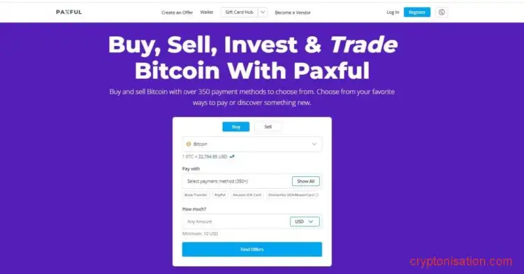Главная страница сайта Paxful