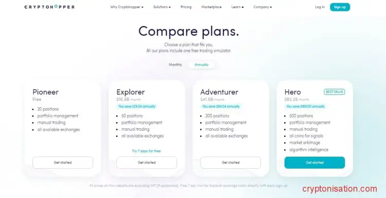 Главная страница CryptoHopper